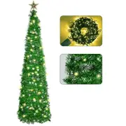 6FT Pop-Up Christmas Tree 100 LED Lights Collapsible Green & Silver Snowflak...