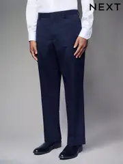Navy Blue Straight Fit Wool Blend Stripe Suit Trousers (B02905) | $107