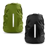2 Pack Waterproof Rain Cover for Backpack, Reflective Small Black + Army Green
