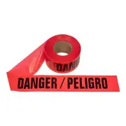 12 ROLLS OF HAZARD WARNING BARRICADE TAPE, 3 IN X 1000 FT, RED, DANGER/PELIGRO