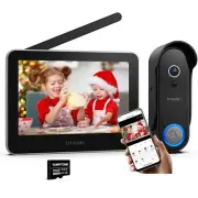 TMEZON HD WIFI Video Doorbell Battery Intercom Entry System 7" Touch Monitor 64G