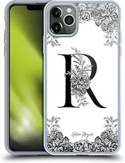 Head Case Designs Officially Licensed Nature Magick Letter R B & W Floral Monogram 2 Gel Case [Military Grade Protection] Compatible with Apple iPhone 11 Pro Max