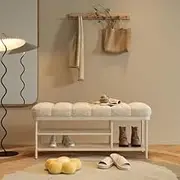Shoe Storage Bench 2-Tier Storage Bench End of Bed Bench Rectangular Change Shoe Stool Shoe Cabinet Seat Stool Porch Shoe Stool Entryway Shoe Rack with Soft Bag Cushion (100 * 32 * 45CM, Beige)