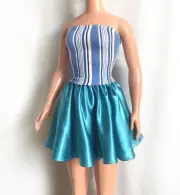 Blue-white Top & light-blue satin Mini Skirt for My Size Barbie Doll 36" New
