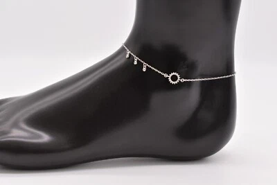 Sterling Silver Round Circle Tassel Link Chain Adjustable Anklet
