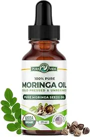 PURA VIDA Organic Moringa Oil 100% Pure, Cold Pressed, Unrefined Moringa Oleifera Seed Oil 2 fl. oz (60ml)