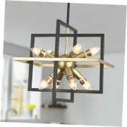 Geometric Modern Small Chandelier 8 Lights/E12, Black and Gold Farmhouse
