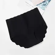 [FARZAH] Women Panties Female Underwear 3Pcs/Lot High-Rise Women's Panties Ice Silk Seamless Big Size Female Underwear Wavy Edge Soft Hip Lift Lady Briefs Body Shaper Lingerie(Black 1pc,L)