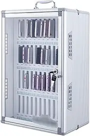 48 Slots Cell Phone Locker Box Storage, Aluminum Alloy Transparent Phone Safe Deposit Box with Handle， Portable Phone Locker for Classroom