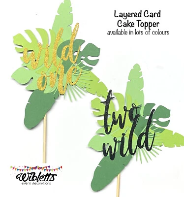 TWO WILD ONE TROPICAL JUNGLE LEAVES LEAF THEME 1st BIRTHDAY PARTY CAKE TOPPER