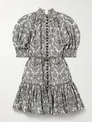 [Zimmermann] Zimmermann - Wylie Belted Embroidered Cotton Mini Dress - Gray - 1 1 Gray