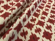 HAND BLOCKED BRICK & BLACK "IKAT" COTTON DUCK ETHNIC PRINT FABRIC