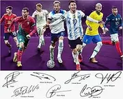 Cristiano Ronaldo Lionel Messi Neymar Jr Kane Pedri Mbape Soccer Superstars Signed Photo Autograph Print Wall Art Home Decor