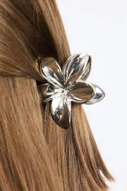 Silver Hibiscus Flower Claw Clip - Size ONE, Women's Hair Accessory