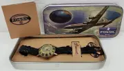Vintage Fossil 26mm BW-6731 Stone Dial Braided Black Leather Band Ladies Watch