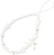 Xiyantiji Beaded Cell Phone Lanyards for Women Girls Bowknot Butterfly Pearl White Phone Charm Bracelets Handmade Anti Lost Phone Chain Cute Wrist Strap for Phone Case