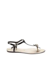 Black Patent Toe Bit Flat Sandals