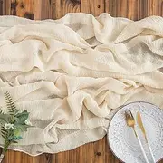 AOKSUNOVA Cheesecloth Table Runner Beige Cream 3m Boho Gauze Table Runner Cheese Cloth Table Runner for Rustic Wedding Baby Shower Birthday Decorations