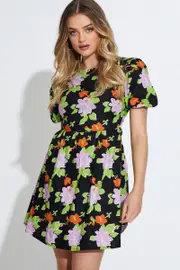 Print Mini Dress Short Sleeve - Size 8, Women's Skater Dress