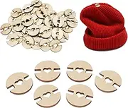 100pcs Pom Poms Buttons for Hats, Handmade Wooden Buttons Removable Love Button Faux Fur Hat Pom Pom Holder Keepers Fastener for Knitting Sewing Crafting Beanies Caps DIY Craft Decoration