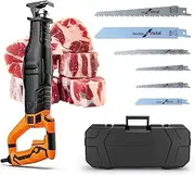 1050W Reciprocating Saw with 6 saw blades, 6 levels Variable Speed Electric bone saw butcher 180° rotation Security lock meat bones saw Non-slip grip for bone plastic Metal wood