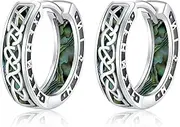 [AOSAIB] Celtic Knot Huggie Earring 925 Sterling Silver Celtic Knot Earrings for Men Women Celtic Hoop Earrings Viking Earrings Jewelry Gifts Birthday Gifts, Extra, sliver, Abalone