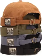 Mens Cotton Patch Brimless Skullcap Sailor Cap Rolled Cuff Retro Beanie Hat...