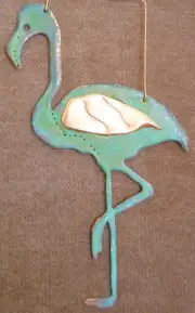 FLAMINGO Copper Verdigris Christmas Ornament Handcrafted AZ Southwest Beach Zoo
