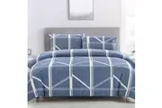 Artex Harold Blue Quilt Cover Set Geometric Pattern Reversible Printed Microfiber Polyester King