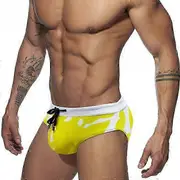 Push Swimming Trunks for Men with Push-Up Pad | Mens Swimwear Shorts Yellow no Pad M