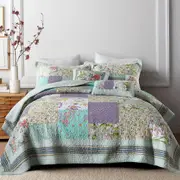 Luxury Quilted 100% Cotton Coverlet / Bedspread Set Queen /King Size Bed 230x250cm Patchwork Green