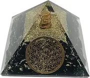 Black Tourmaline Flower Symbal Crystal Orgone Pyramid Healing grounding Stone Chakra Pyramid EMF Protection Positive Energy Generator Orgonite Meditation, Stones 65-70 mm with Velvet Pouch