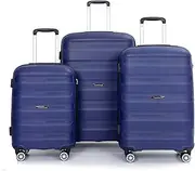 [XIQUMOPAX] 3 - Piece Expandable Hardshell Luggage Set with TSA Lock & 360° Double Spinner Wheels, One Color, Navy