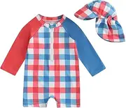 [Gueuusu] Toddler Boy 4th of July Swimsuit Popsicle/Star/Plaid Print Rashguard Sun Protection One Piece Zipper Bathing Suit