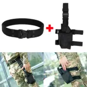 Tactical Nylon Duty Waist Belt + Left Hand Pistol Gun Drop Leg Thigh Holster Bag