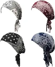 [Generic] 4 Pieces Women Chemo Hat Turban Beanie, Pre-Tied Headwraps Headwear Bandana