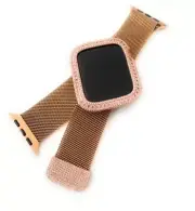 EMJ Apple Watch Bezel Bling Rose Gold Pink Round Zirconia Case Cover Face 44 mm