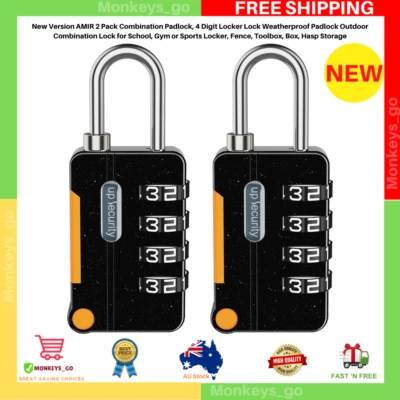 2 Pack Combination Lock 4 Digit Outdoor Waterproof Padlock for School Gym Locker