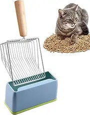 Kitten Scooper Pooper | Cat Scooper with Shovel - Wood Handle Non-Stick Plated Stainless Steel Metal Scooper Poop Sifting, Kitten Pooper Lifter for Cat Generic