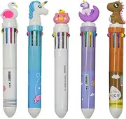 Maydahui 5PCS 10 in 1 Shuttle Pens Cute Retractable Multicolor Ballpoint Pen Unicorn Dinosaur Pig Flamingo Horse Cartoon Animal Shaped Design for School Office