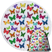 White Back Full of Vivid Colored Butterflies Round Beach Towel
