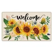 Welcome Fall Decorative Front Door Mat, Autumn Floral Flowers Doormat Sunflower