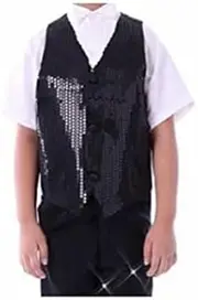 Unisex Sequin Vest Waistcoat Dance Party Gold Costume Mens Womens Boys Girls Adult Size S Black