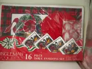 RARE VINTAGE INGLEMAN DESIGNS 16 PIECE CHRISTMAS PLAID,GEESE AND GREENS NOS