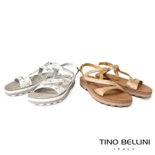 【TINO BELLINI 貝里尼】希臘進口灰白色蛇紋繞帶休閒舒足涼鞋FSJO0003(白)