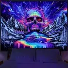 Blacklight Skull Tapestry Trippy Mountain Tapestry UV Reactive Galaxy Planet Tap