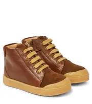 [Petit Nord] Petit Nord Suede-trimmed leather sneakers UK 7 brown