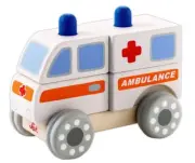 Wooden Building Blocks Wheels Toy Game Kids Childrens Homeschooling Ambulance