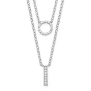Sterling Silver Rhodium-Plated Cz 2-Strand Necklace