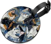 [KQNZT] Luggage Tags for Suitcases, 2 Pcs Suitcase Tag, PU Leather Luggage Tags, Cute Luggage Tag, Luggage Name Tags, Retro Animal Many Cats